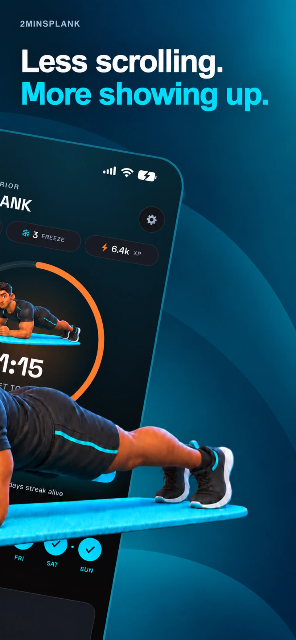 Daily win App Store screenshot showing the daily plank and streak experience